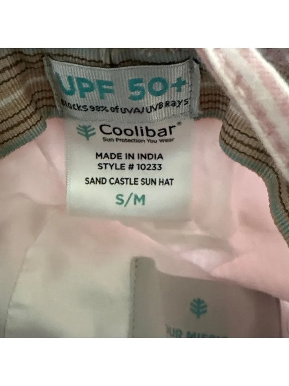 Coolibar Girls UPF 50+ Sun Hat Pink White S/M Beach Travel